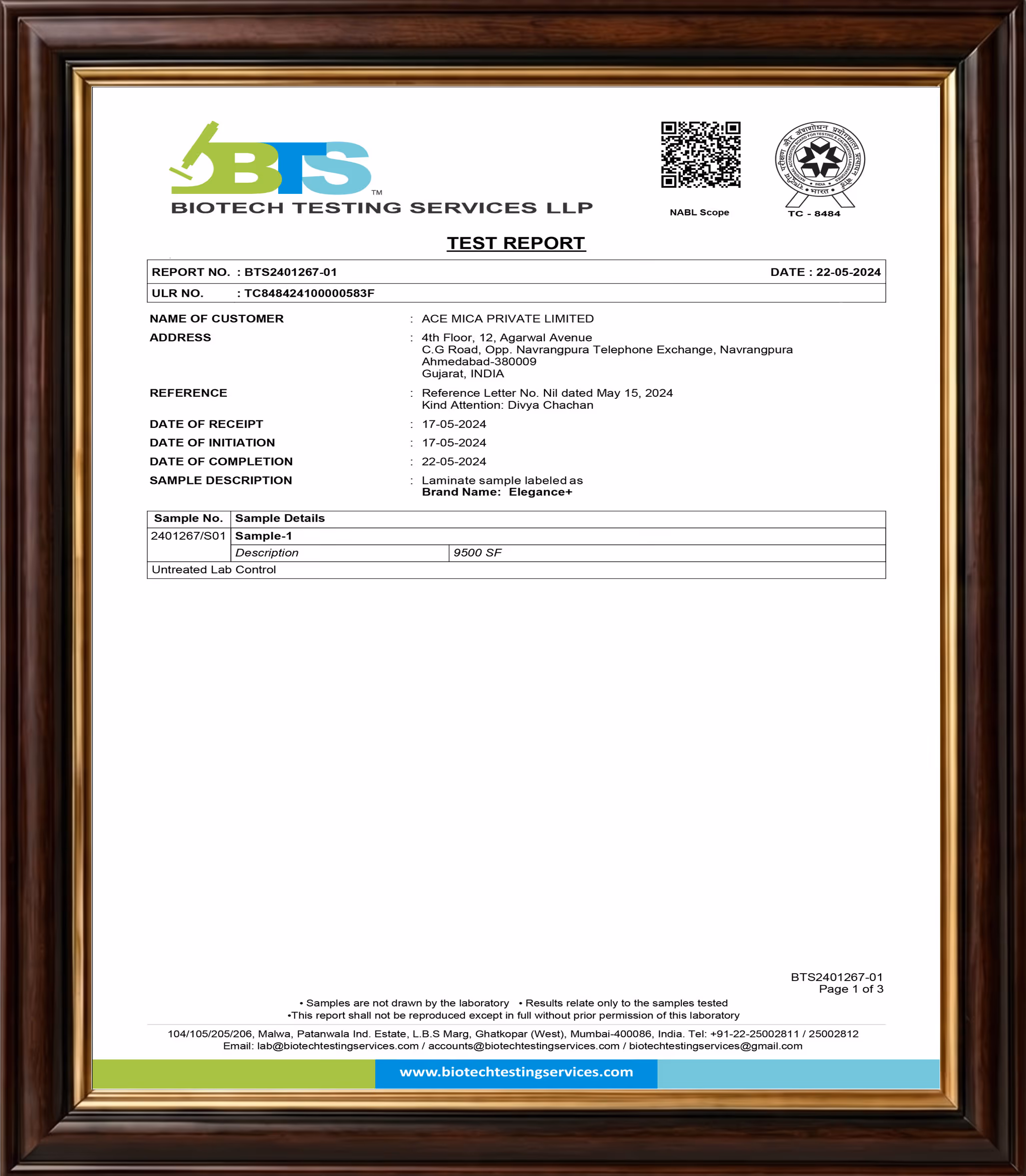 BTS Test Report certificate