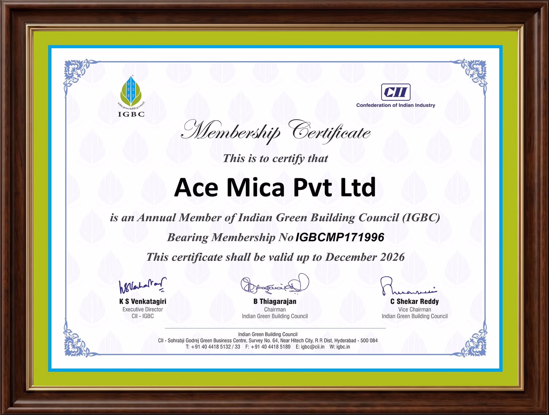 AGBC / IGBC Membership certificate