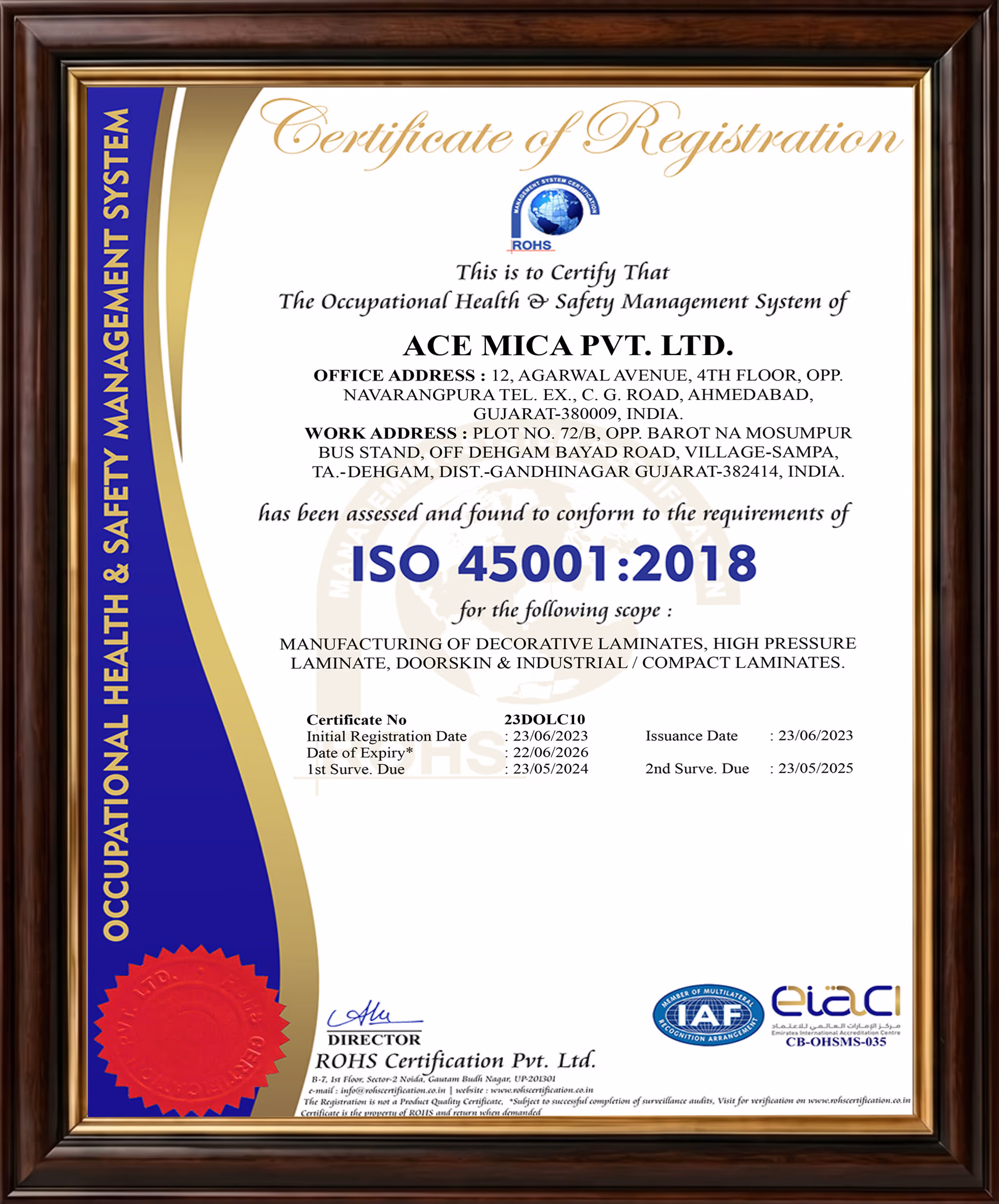 ISO 45001:2018 certificate