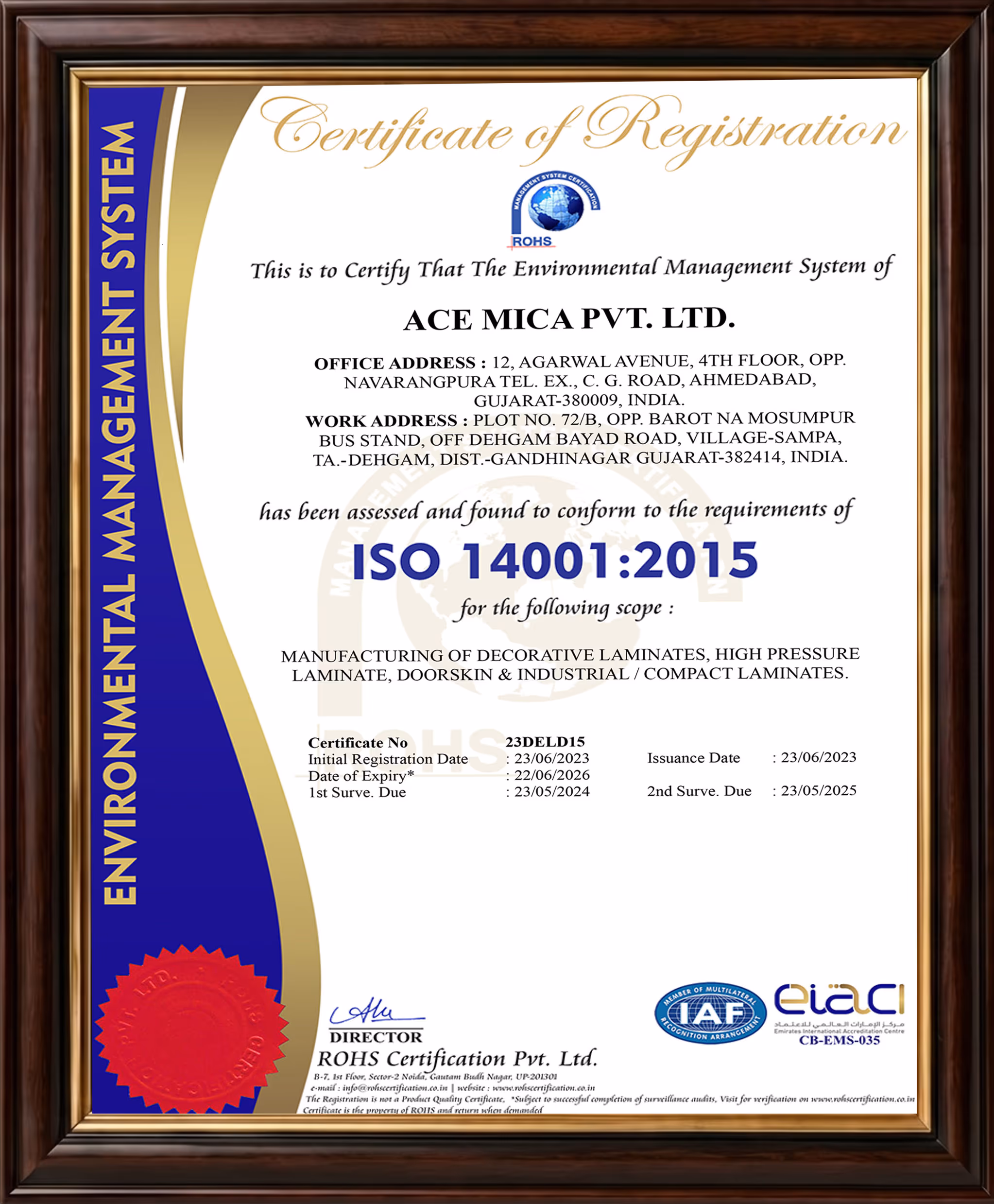 ISO 14001:2015 certificate