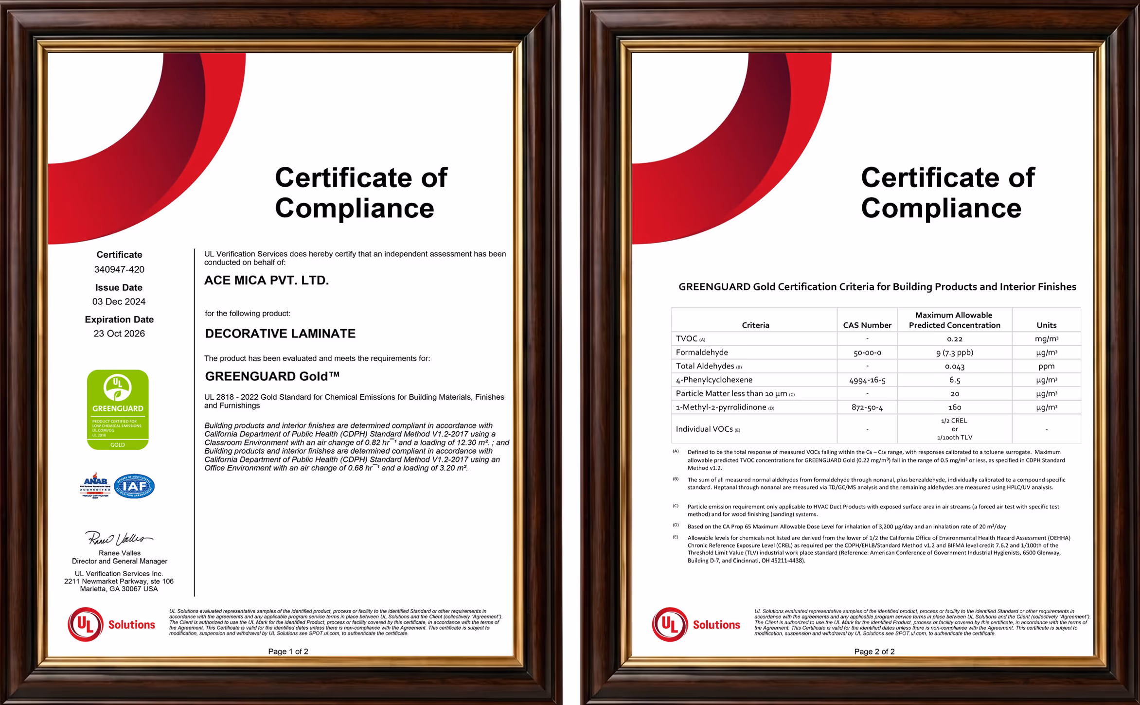 GREENGUARD Gold certificate