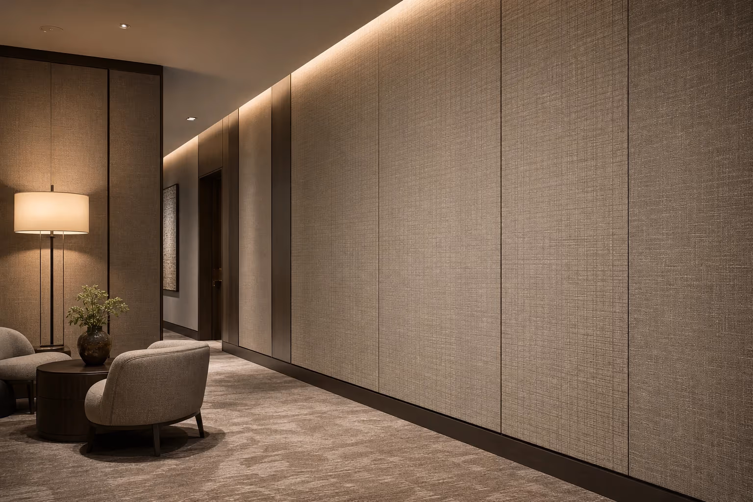 Textile-inspired decorative surface in a refined interior.
