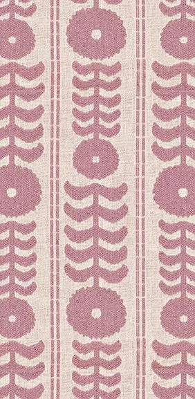 Dusty pink geometric and floral patterns on a white textured fabric background.