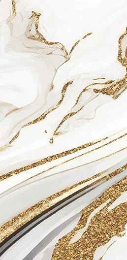 White marble texture with flowing gold glitter veins throughout.