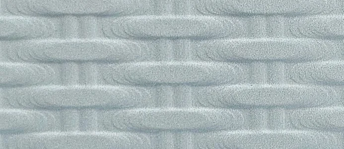 Close-up of a light blue textured fabric with a woven basketweave pattern.